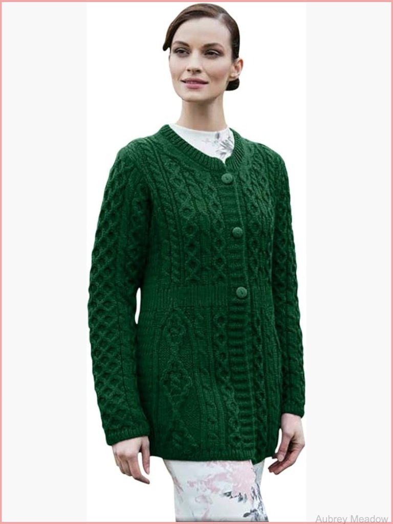 100% Merino Wool A-Line Cardigan With Aran Stitching